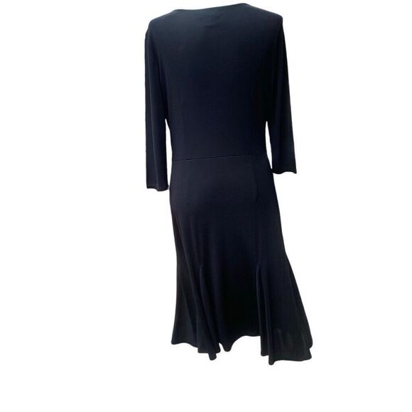 ANN TAYLOR LOFT BLACK, V-NECK, 3/4 SLEEVE, EMPIRE WAIST TULIP HEM MIDI DRESS 12 - Picture 2 of 4